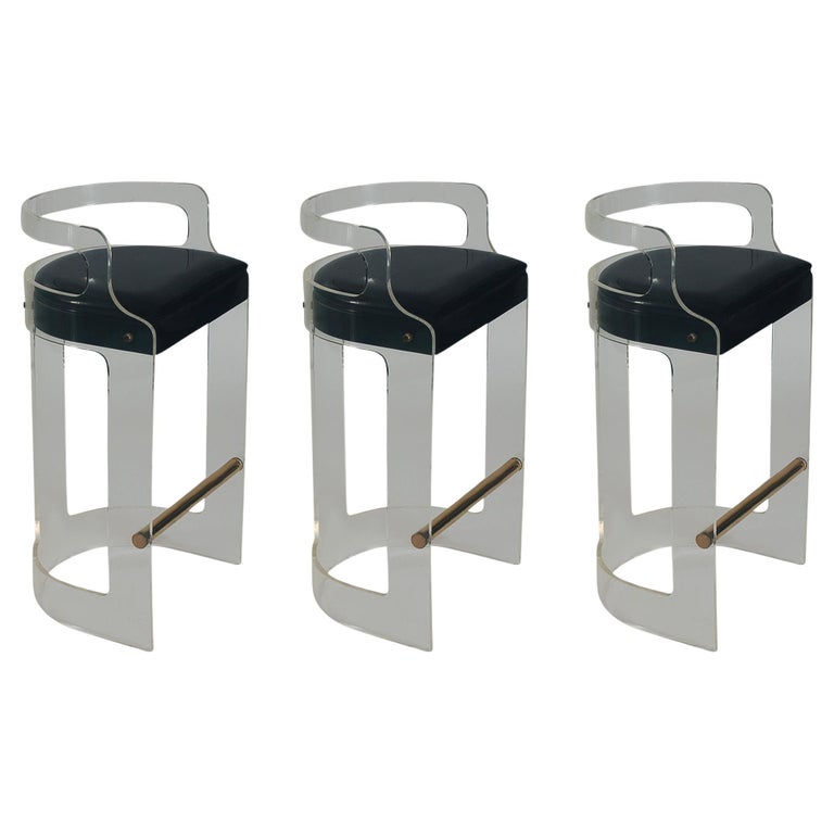 Set of 3 Mid-Century Modern Counter Stools or Bar Stools in Lucite and  Brass at 1stDibs | mid century modern bar stools set of 3