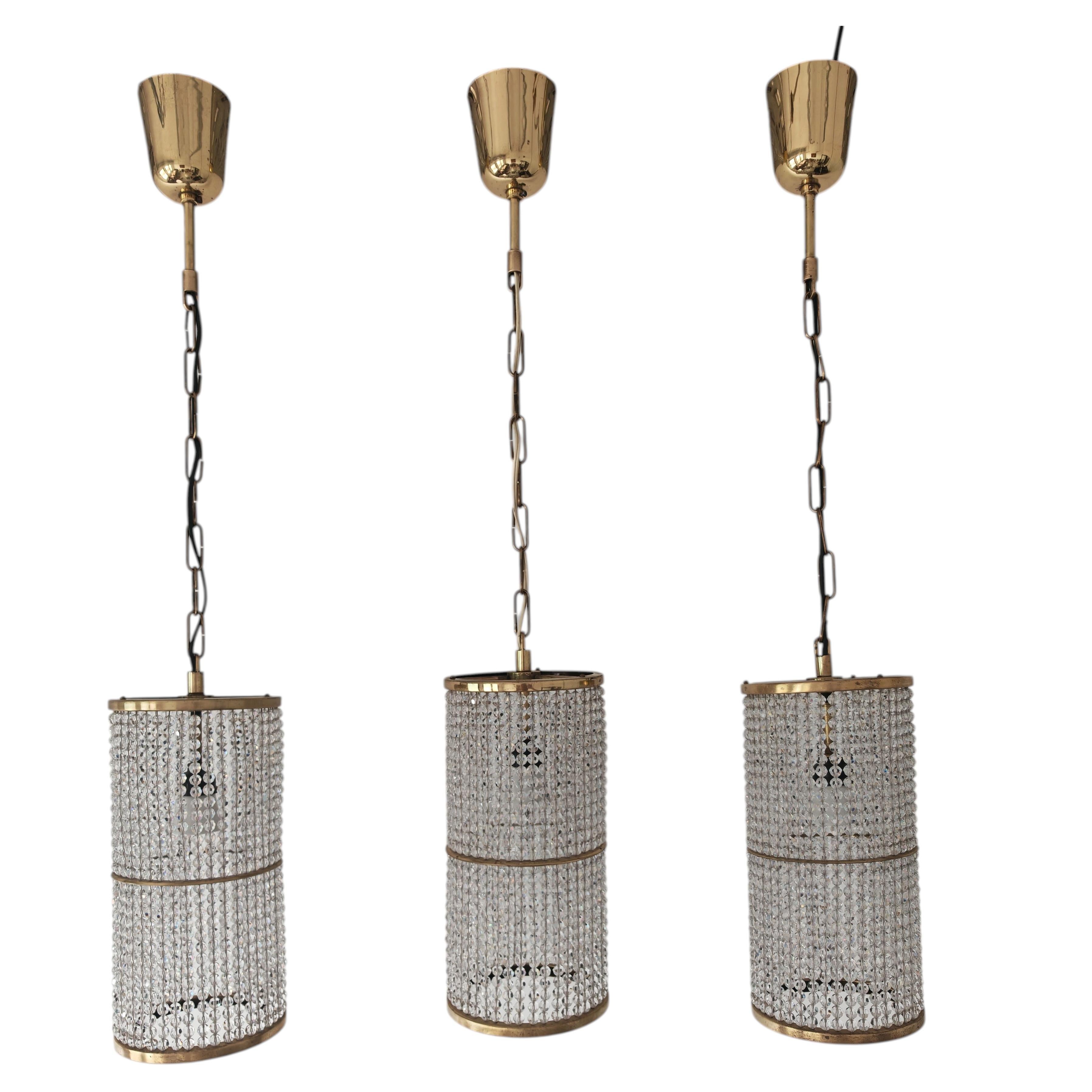 Set di 3 lampadari di cristallo della metà del secolo scorso, attribuiti a Lobmeyr, Austria 1950