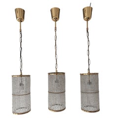 Set of 3 Mid Century Modern Crystal Chandeliers attr. to Lobmeyr, Austria 1950s