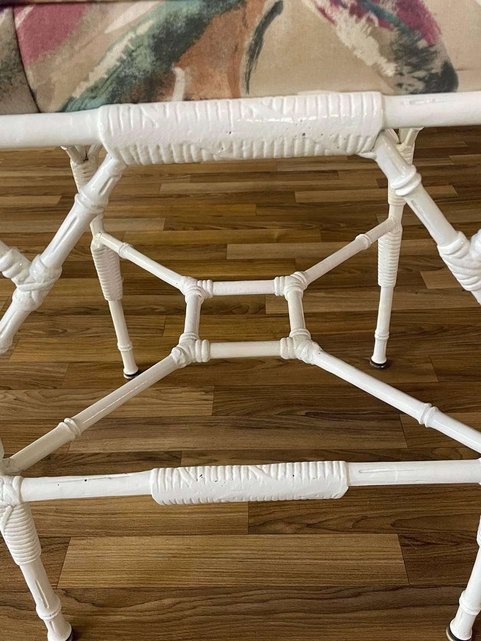 Set of 3 Mid-Century Modern Faux Bamboo Outdoor Stools For Sale 4