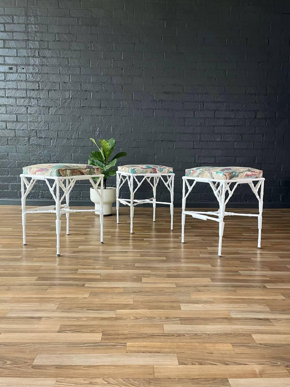 American Set of 3 Mid-Century Modern Faux Bamboo Outdoor Stools For Sale