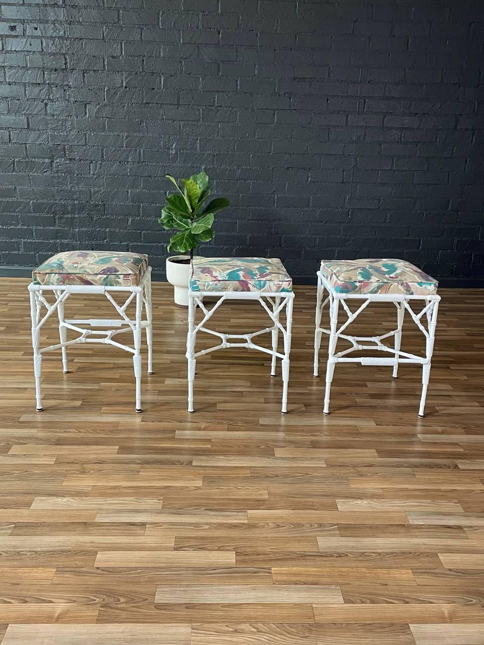 Mid-20th Century Set of 3 Mid-Century Modern Faux Bamboo Outdoor Stools For Sale