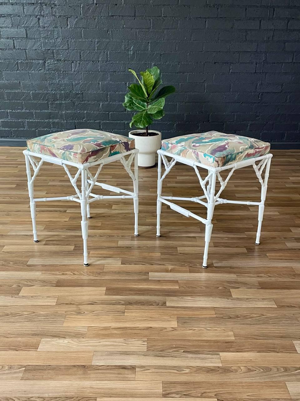 Aluminum Set of 3 Mid-Century Modern Faux Bamboo Outdoor Stools For Sale