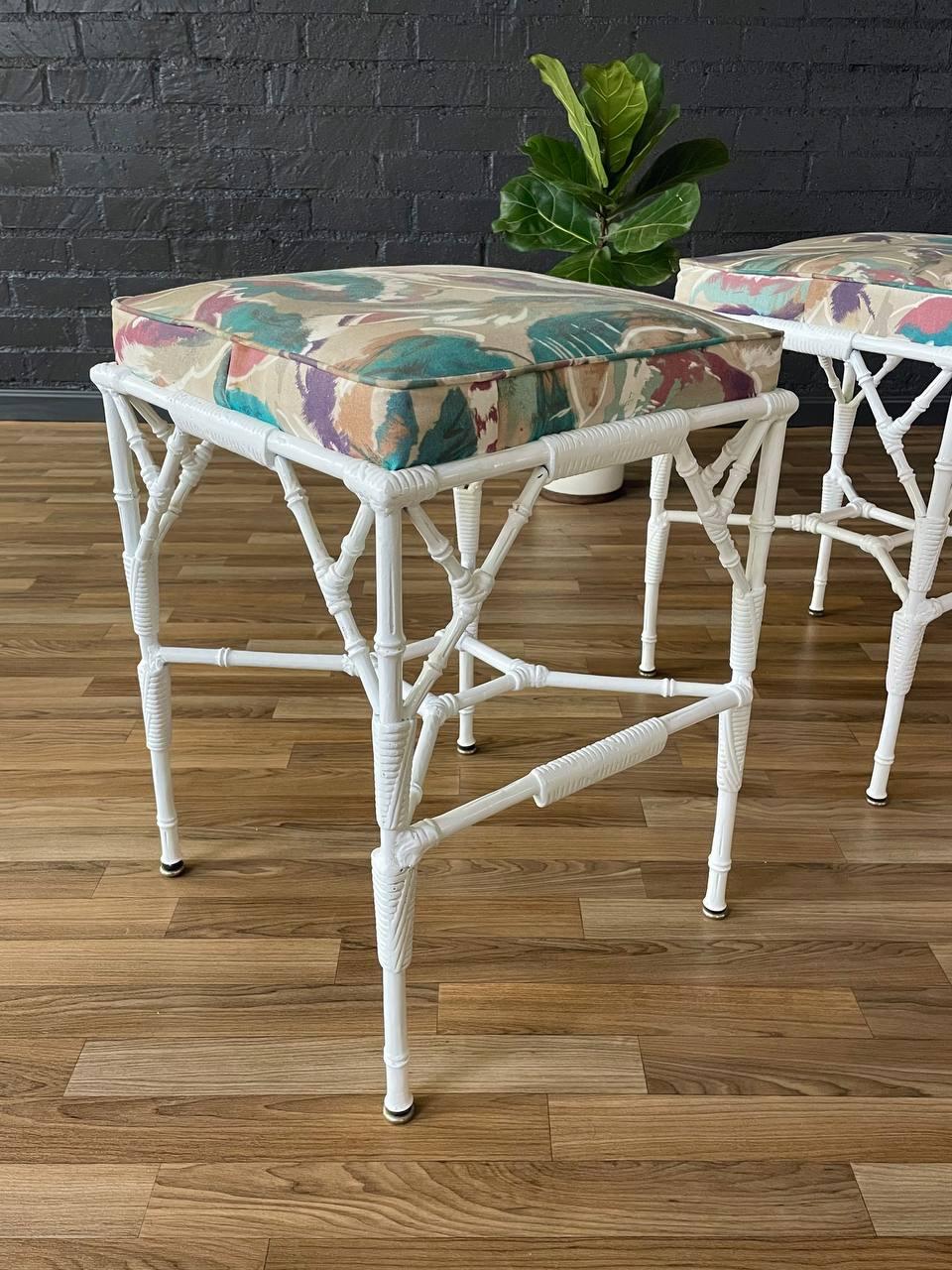 Set of 3 Mid-Century Modern Faux Bamboo Outdoor Stools For Sale 2