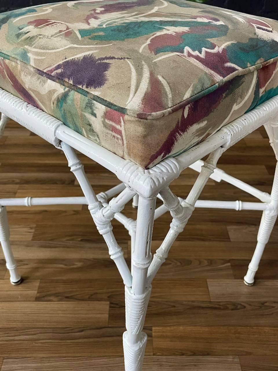 Set of 3 Mid-Century Modern Faux Bamboo Outdoor Stools For Sale 3