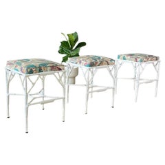 Set of 3 Mid-Century Modern Faux Bamboo Outdoor Stools