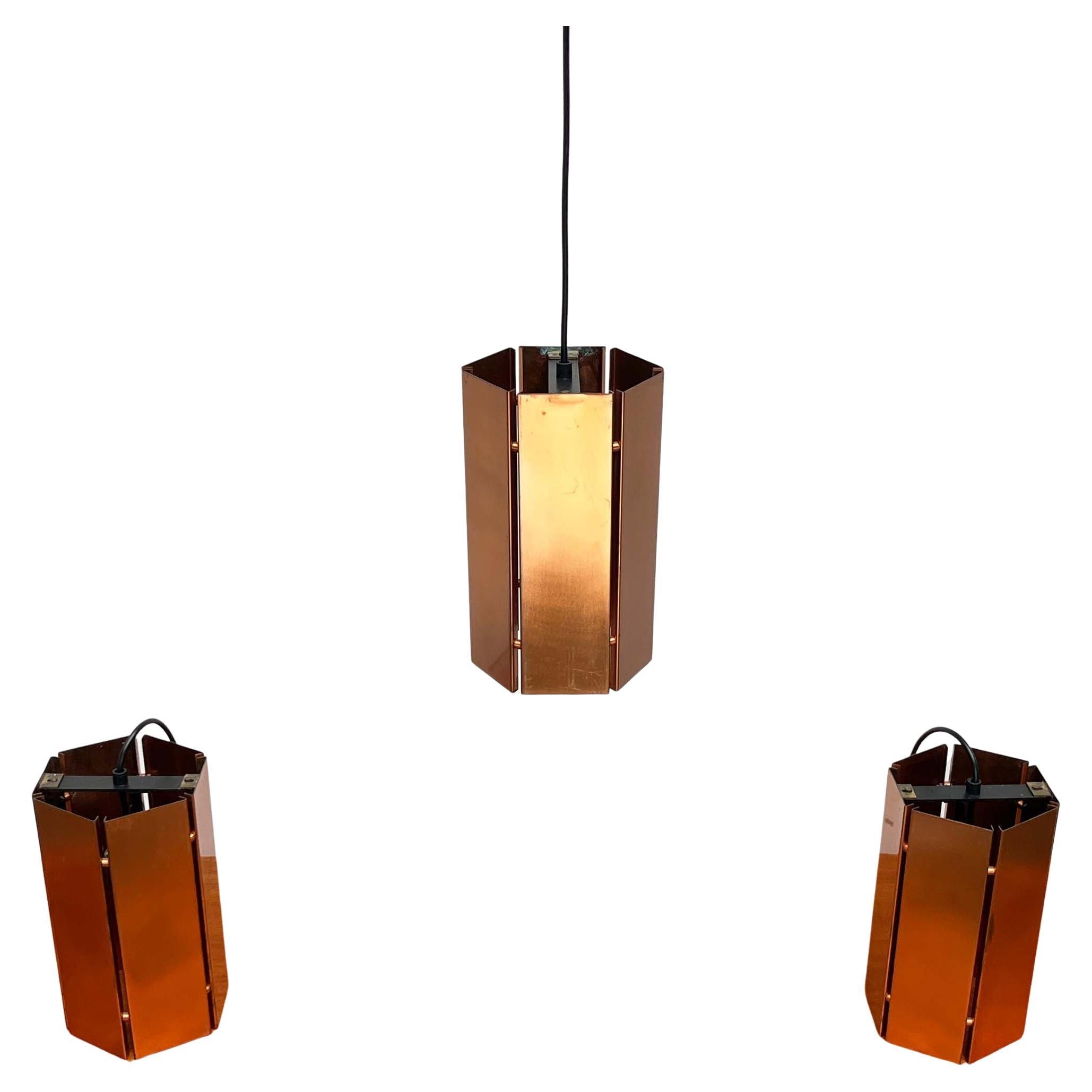 Set di 3 lampade a sospensione in rame tedesche della metà del secolo scorso, anni '60