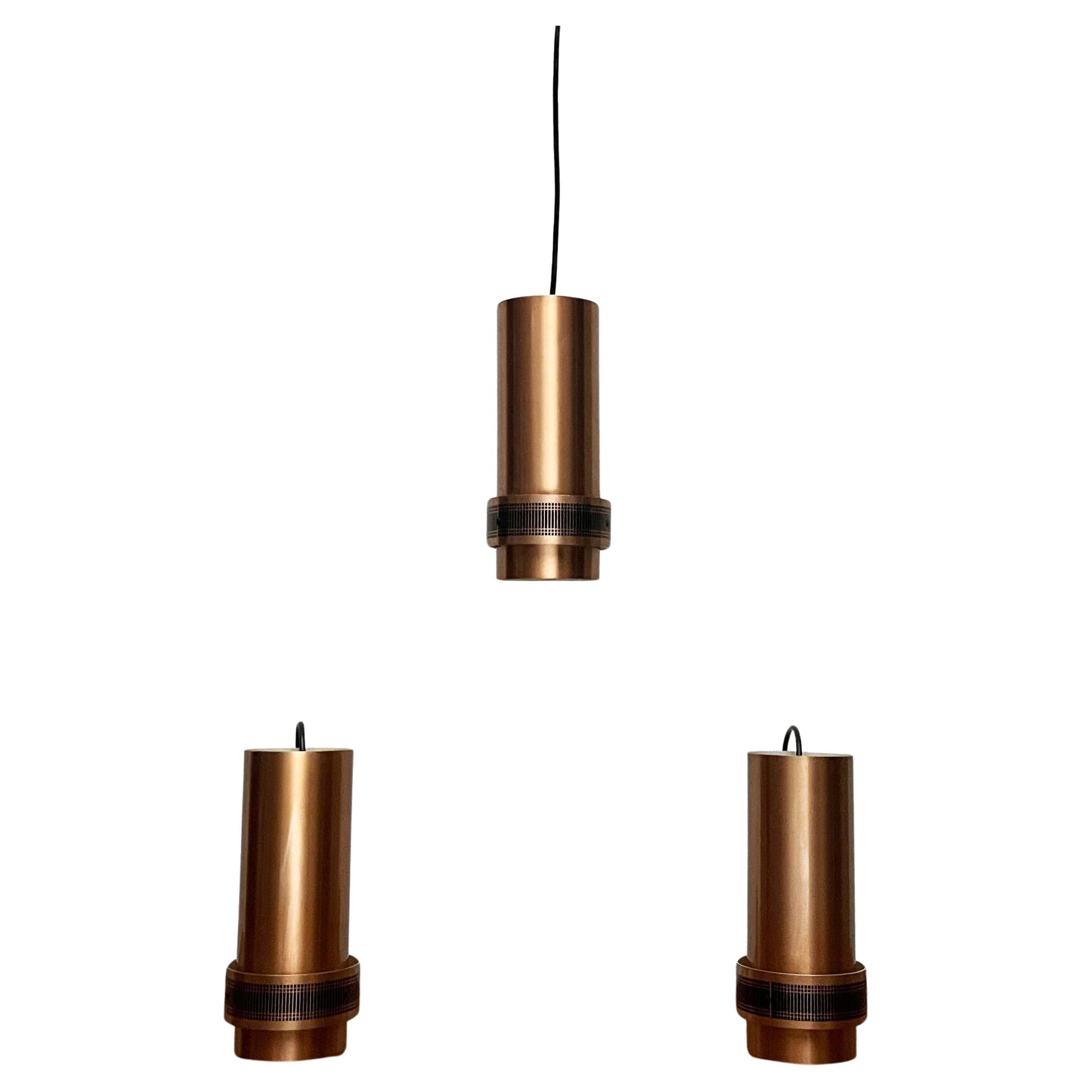 Set of 3 Mid-Century Modern German Space Age Copper Pendant Lamps Doria, 1960s For Sale