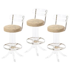 Set of 3 Mid-Century Modern Lucite Bar Stools by Charles Hollis Jones for Hills
