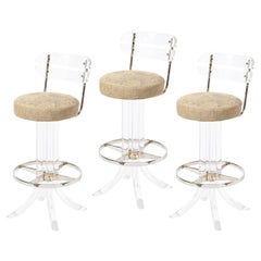 Ensemble de 3 tabourets de bar en lucite de style mi-siècle moderne par Charles Hollis Jones pour Hills