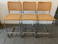 Set of 3 Mid-Century Modern Marcel Breuer Chrome Cane Cesca Bar Stools