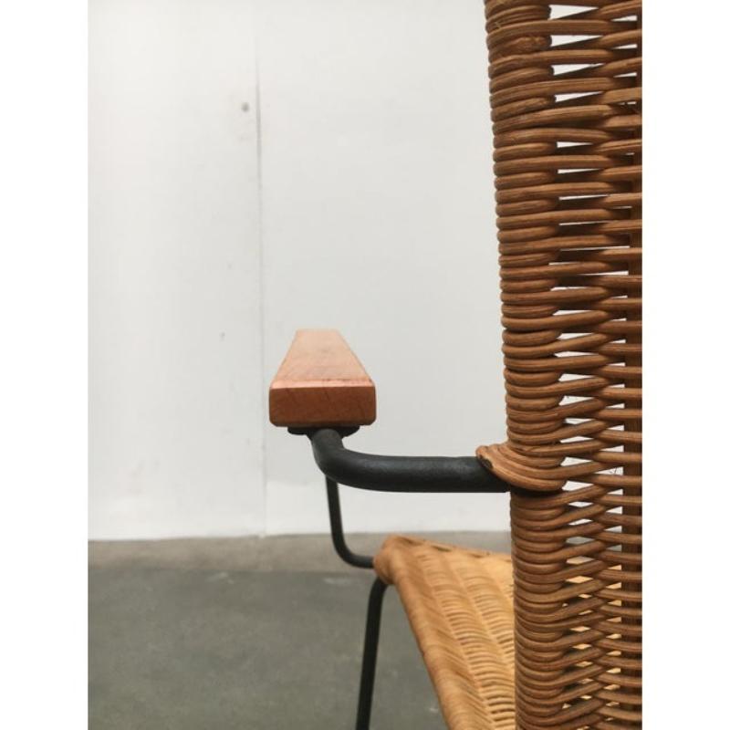 Set di 3 sedie da pranzo in metallo e rattan della modernità di metà secolo, anni '60 In condizioni buone in vendita a Hamburg, DE