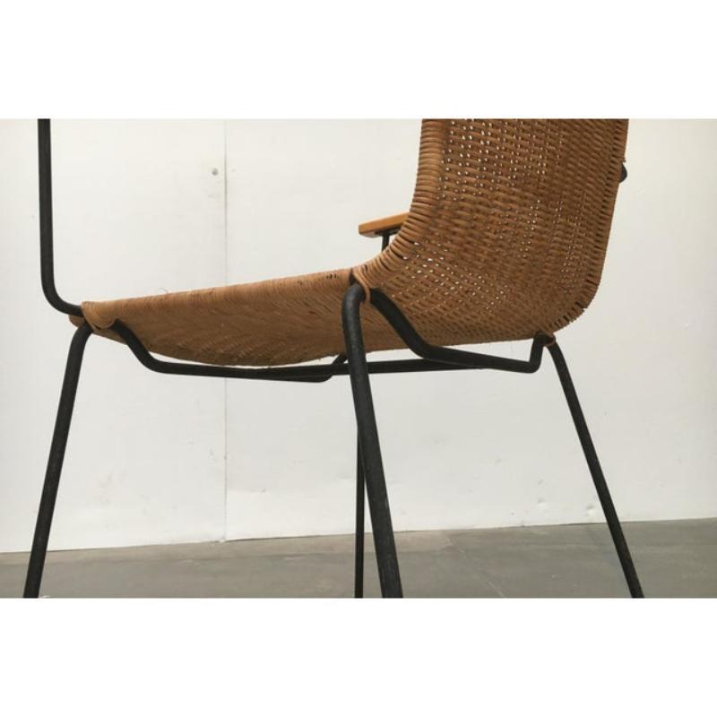 Set di 3 sedie da pranzo in metallo e rattan della modernità di metà secolo, anni '60 in vendita 3