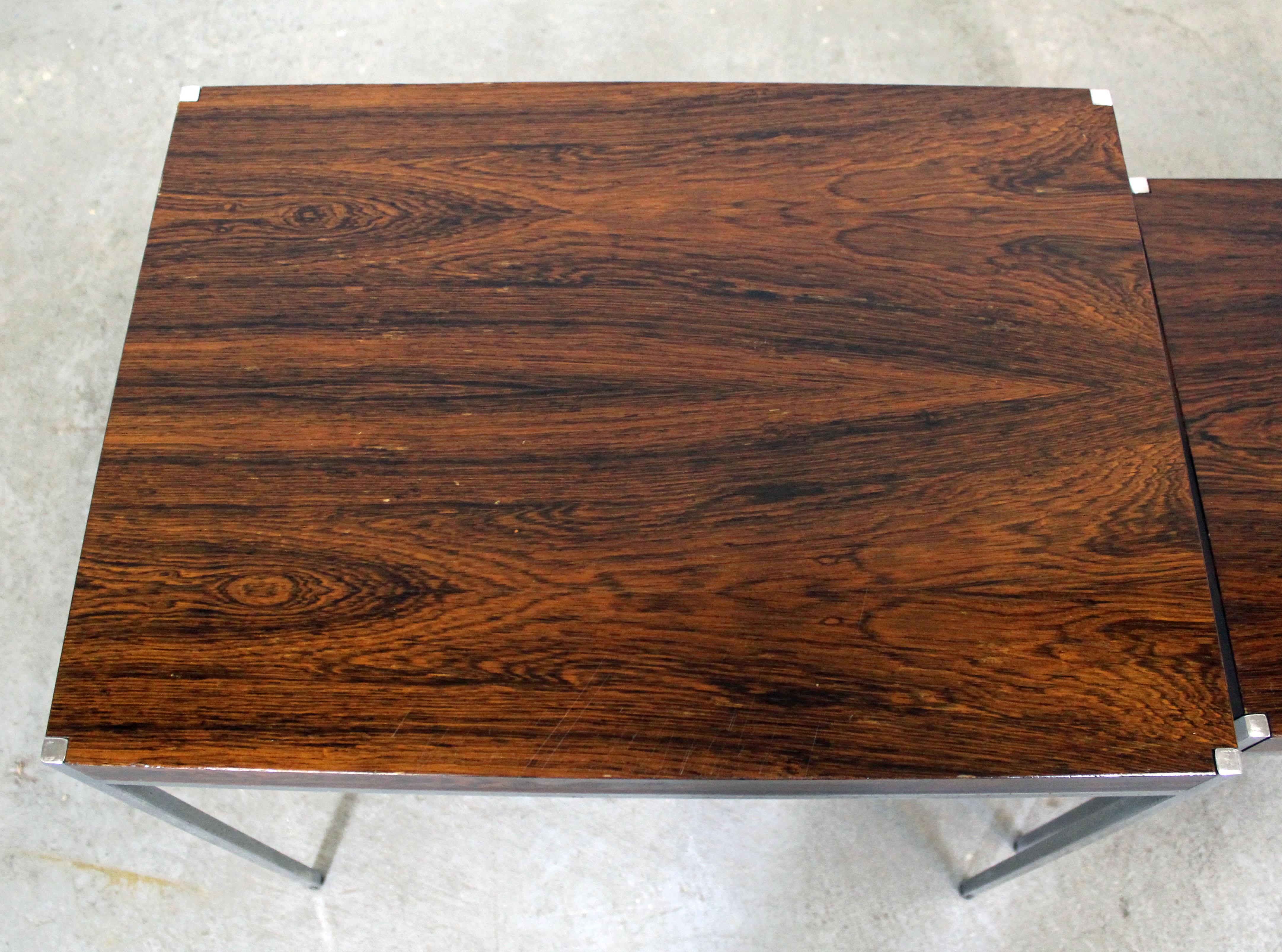 20th Century Set of 3 Mid-Century Modern Milo Baughman Style Rosewood Chrome Nesting Tables