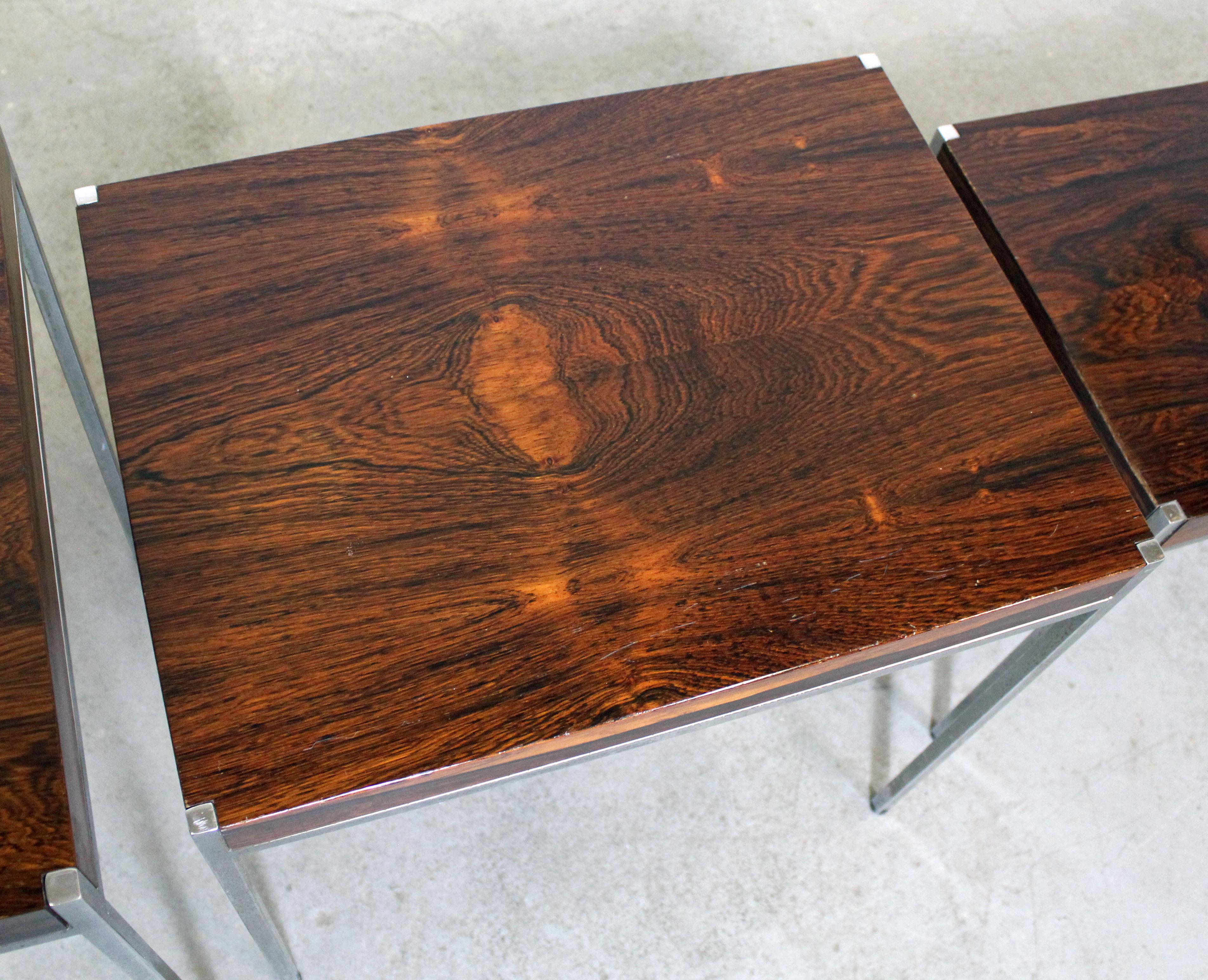Set of 3 Mid-Century Modern Milo Baughman Style Rosewood Chrome Nesting Tables 1