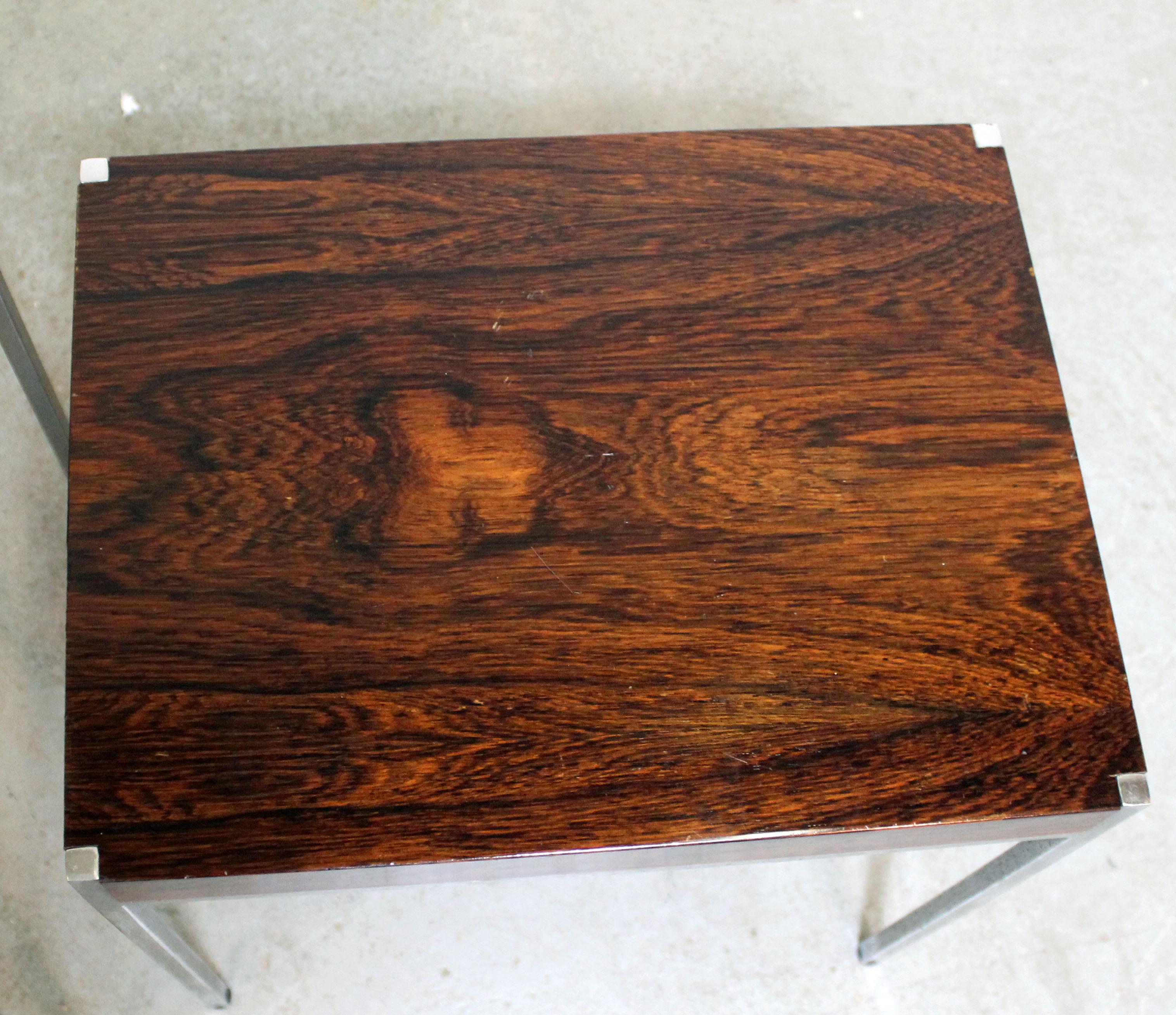 Set of 3 Mid-Century Modern Milo Baughman Style Rosewood Chrome Nesting Tables 2