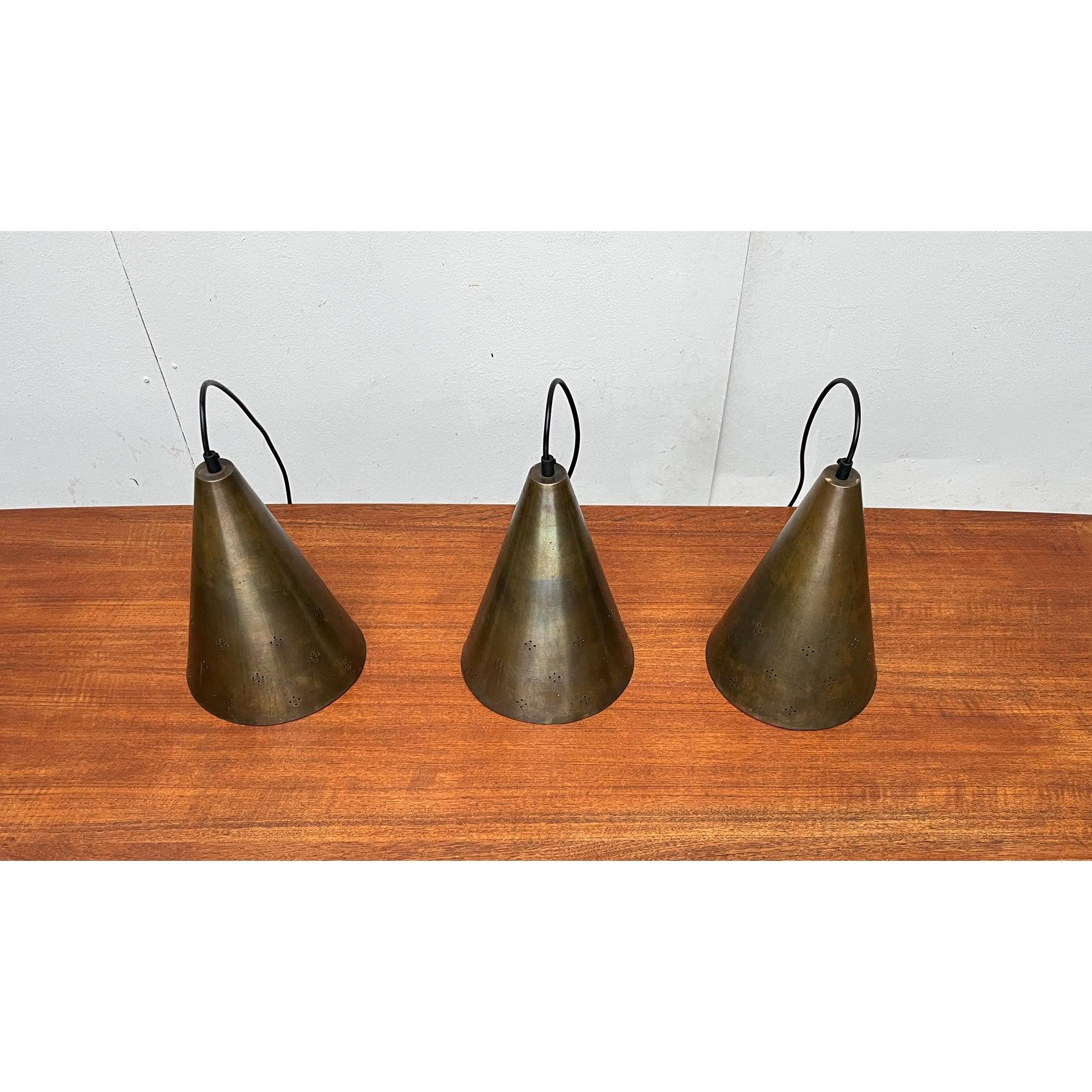 Set of 3 Mid-Century Modern Perforated Brass Pendant Lamps, 1960s For Sale 7