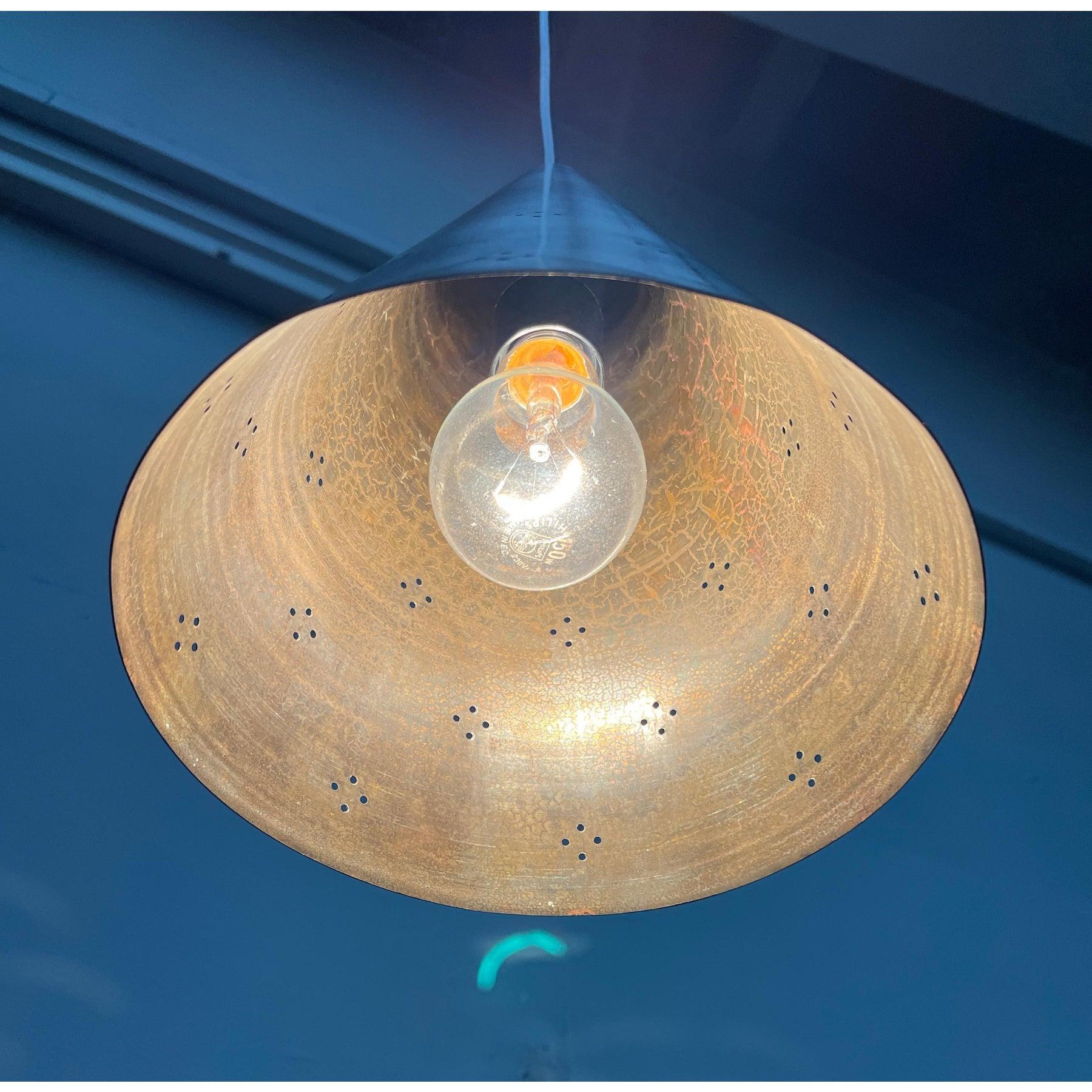 Set of 3 Mid-Century Modern Perforated Brass Pendant Lamps, 1960s For Sale 8