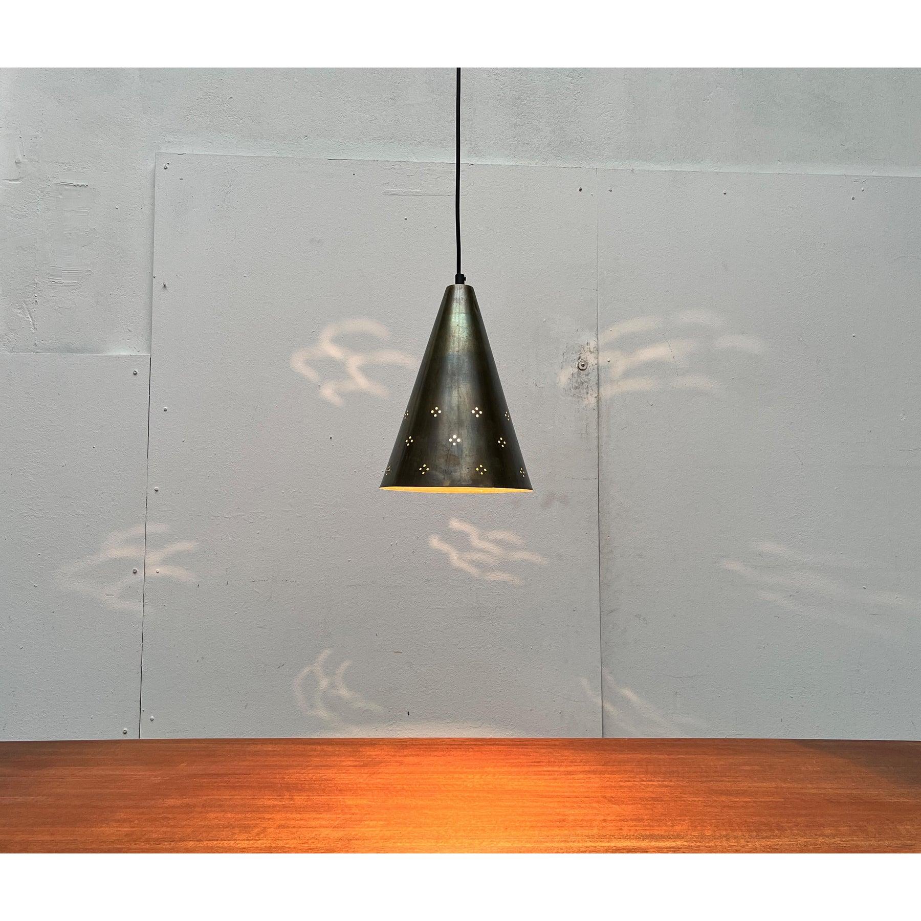 Set of 3 Mid-Century Modern Perforated Brass Pendant Lamps, 1960s For Sale 9