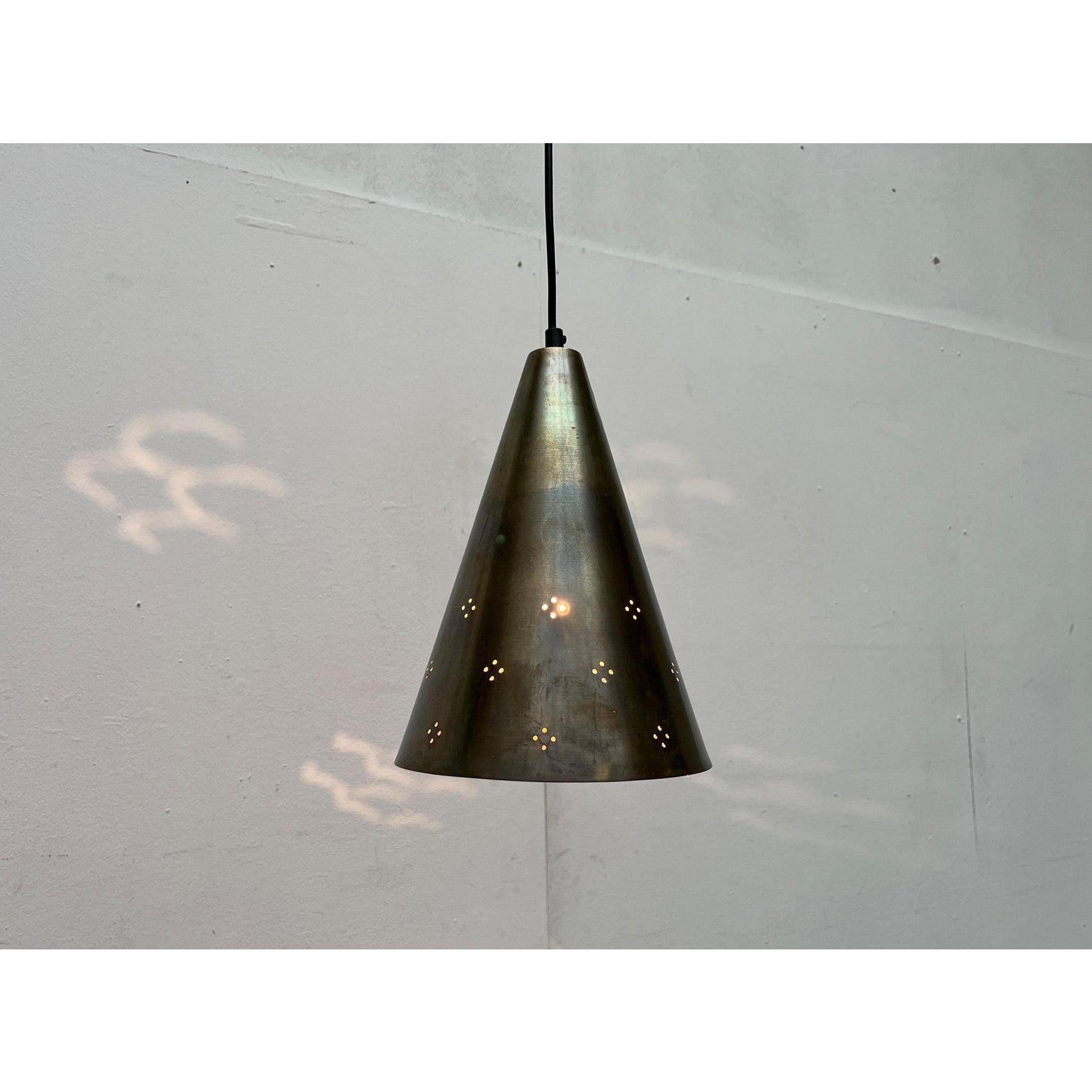 Set of 3 Mid-Century Modern Perforated Brass Pendant Lamps, 1960s In Good Condition For Sale In Hamburg, DE