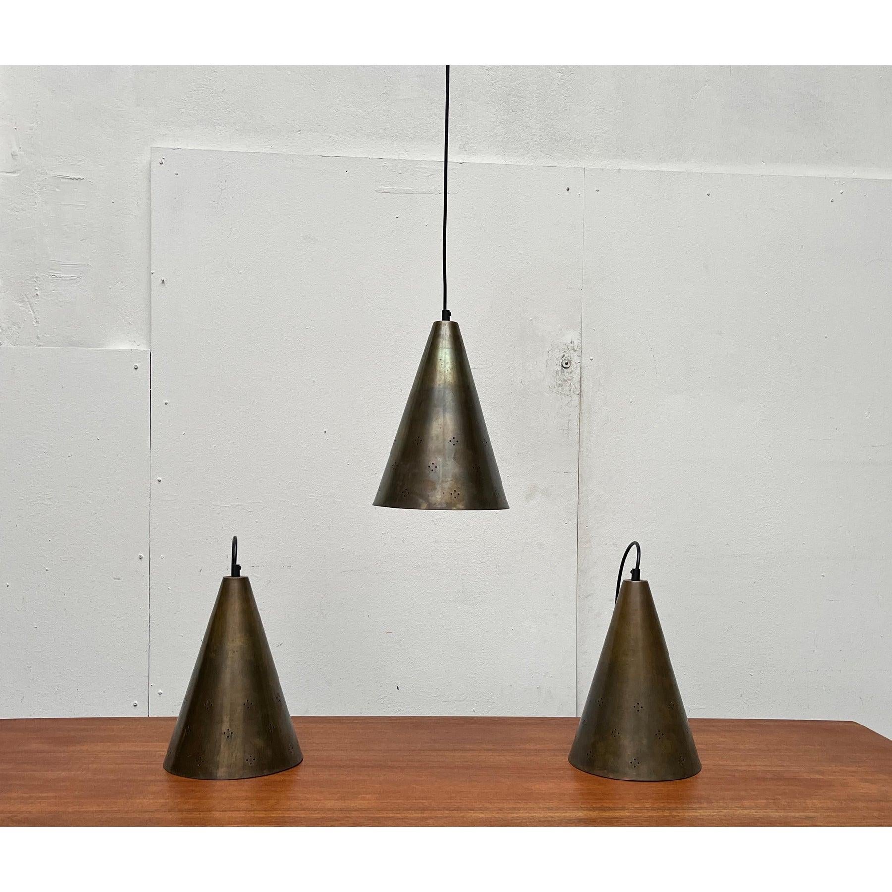 Set of 3 Mid-Century Modern Perforated Brass Pendant Lamps, 1960s For Sale 1