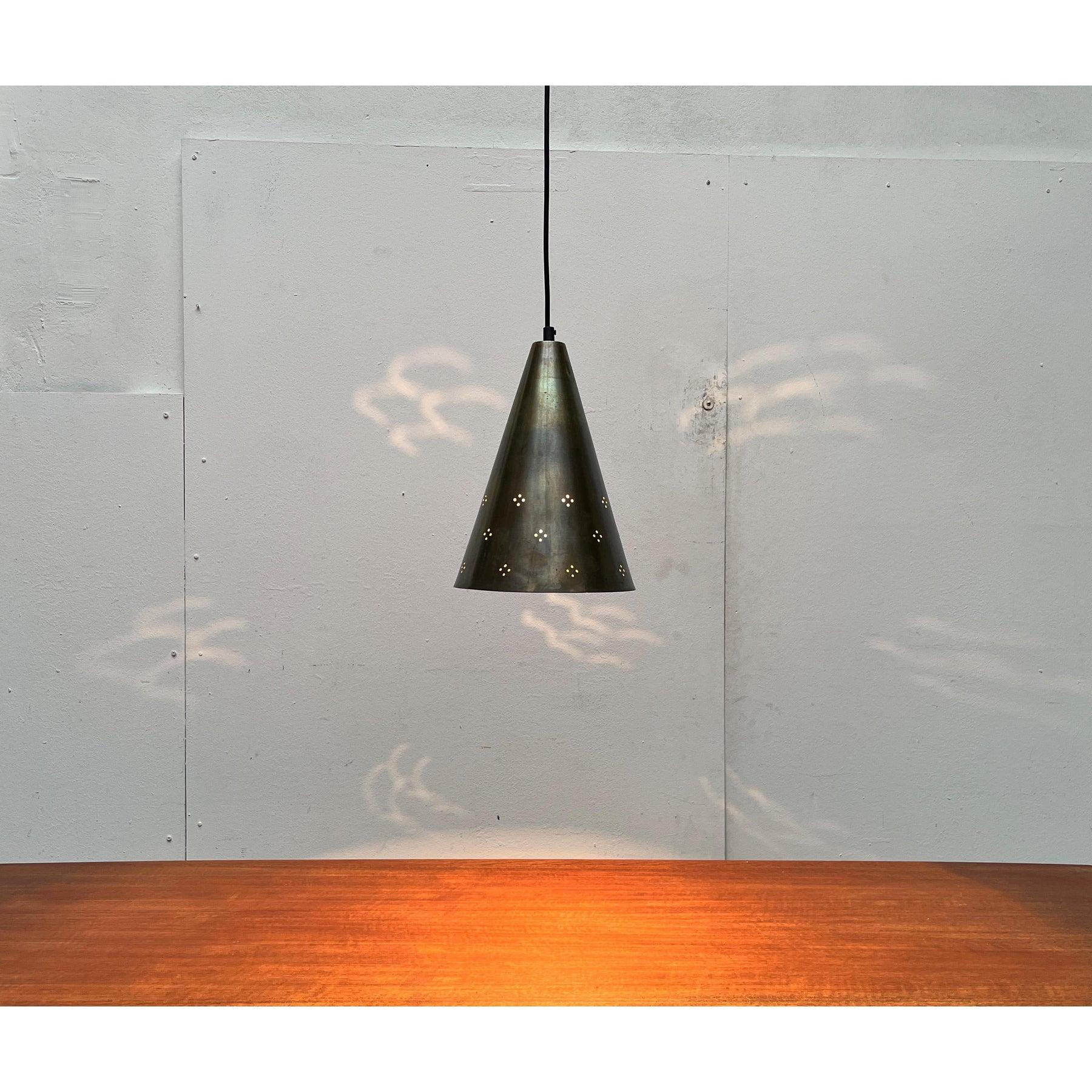 Set of 3 Mid-Century Modern Perforated Brass Pendant Lamps, 1960s For Sale 3