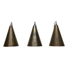 Set of 3 Mid-Century Modern Perforated Brass Pendant Lamps, 1960s