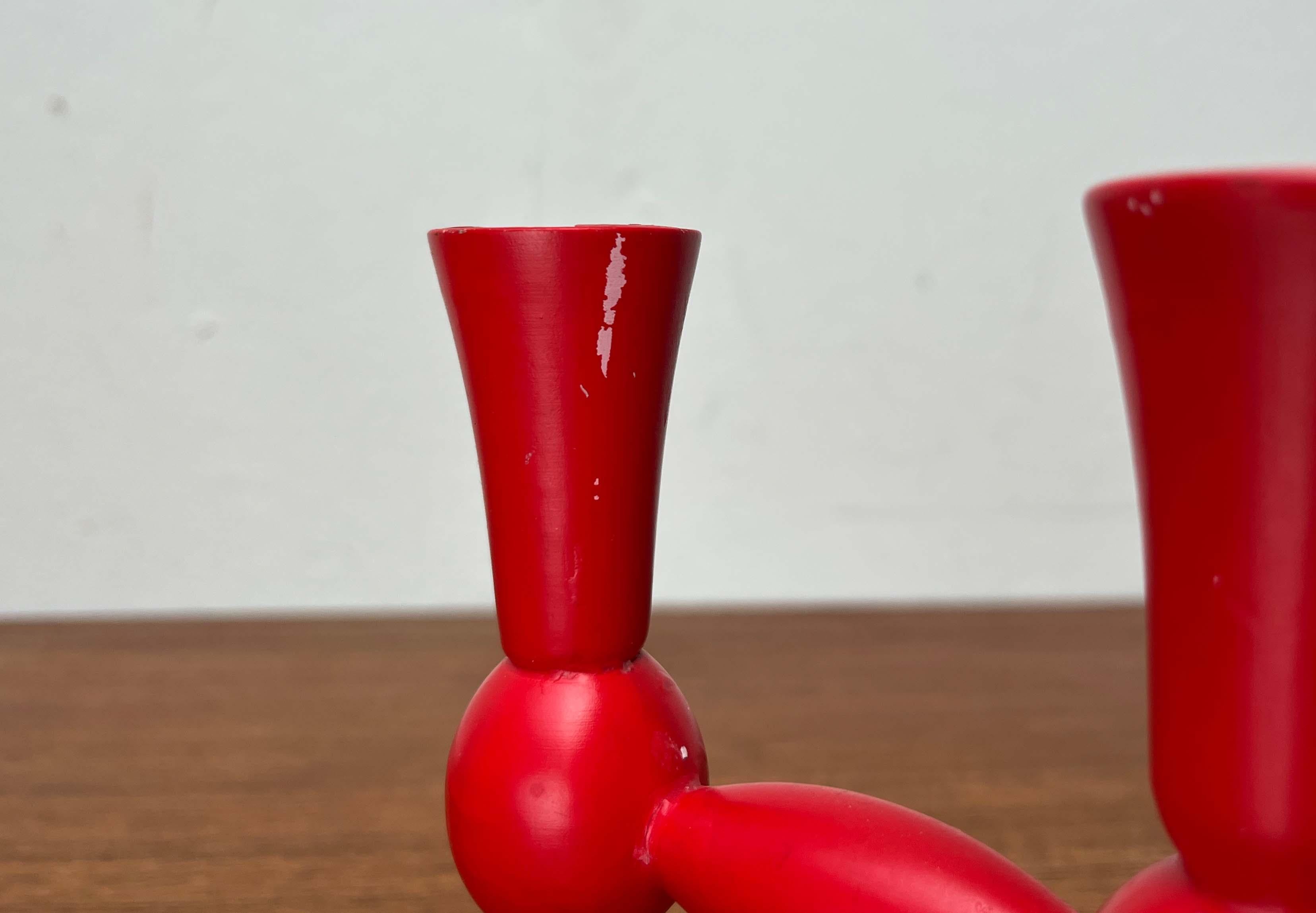 Set di 3 portacandele in legno rosso di Aarikka, Finlandia, 1960 in vendita 10