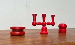 Set of 3 Mid-Century Modern Red Wooden Candle Holder from Aarikka, Finland 1960s