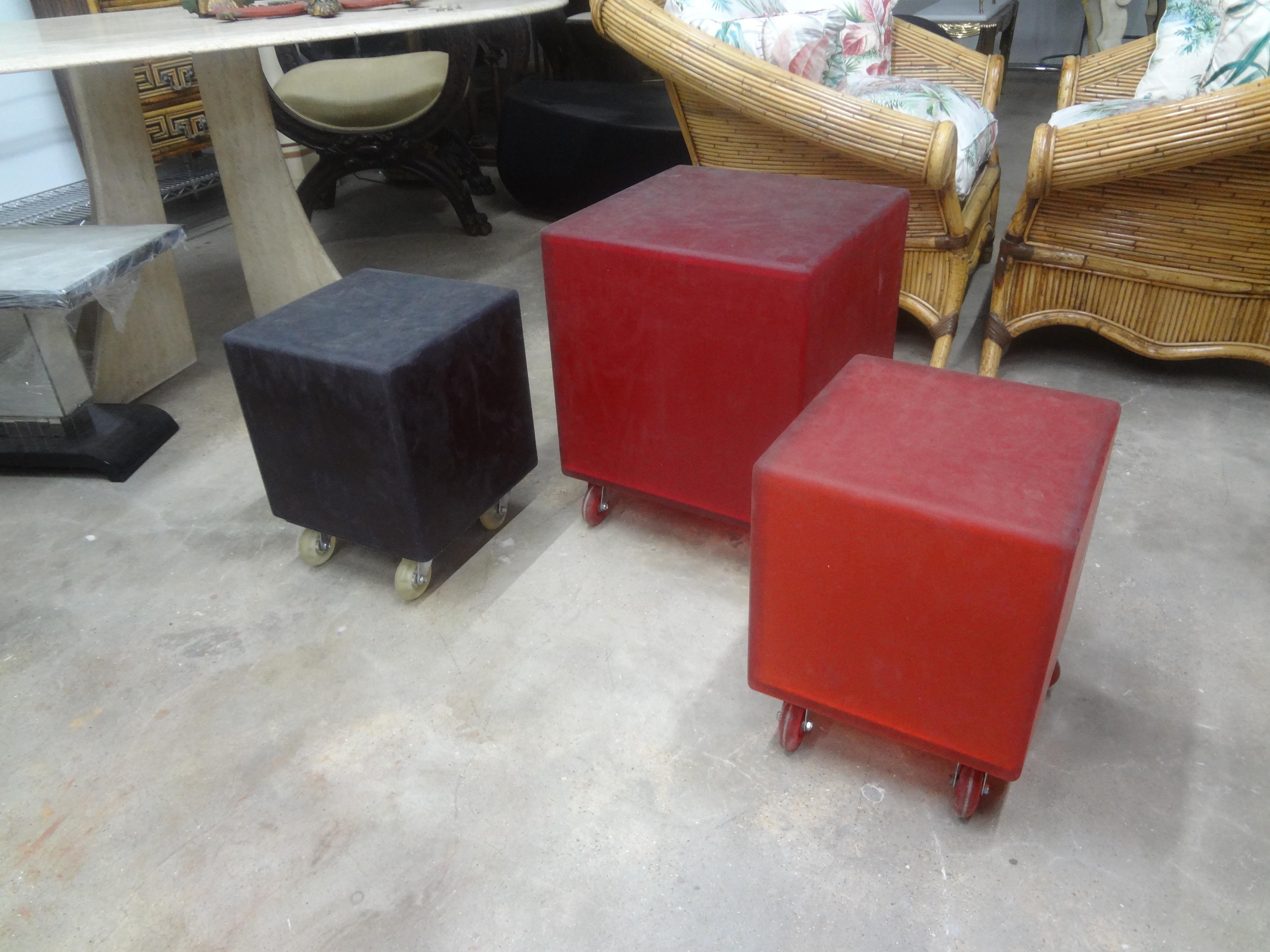 Mid-Century Modern Set Of 3 Mid Century Modern Rubber Cube Tables Or Ottomans For Sale