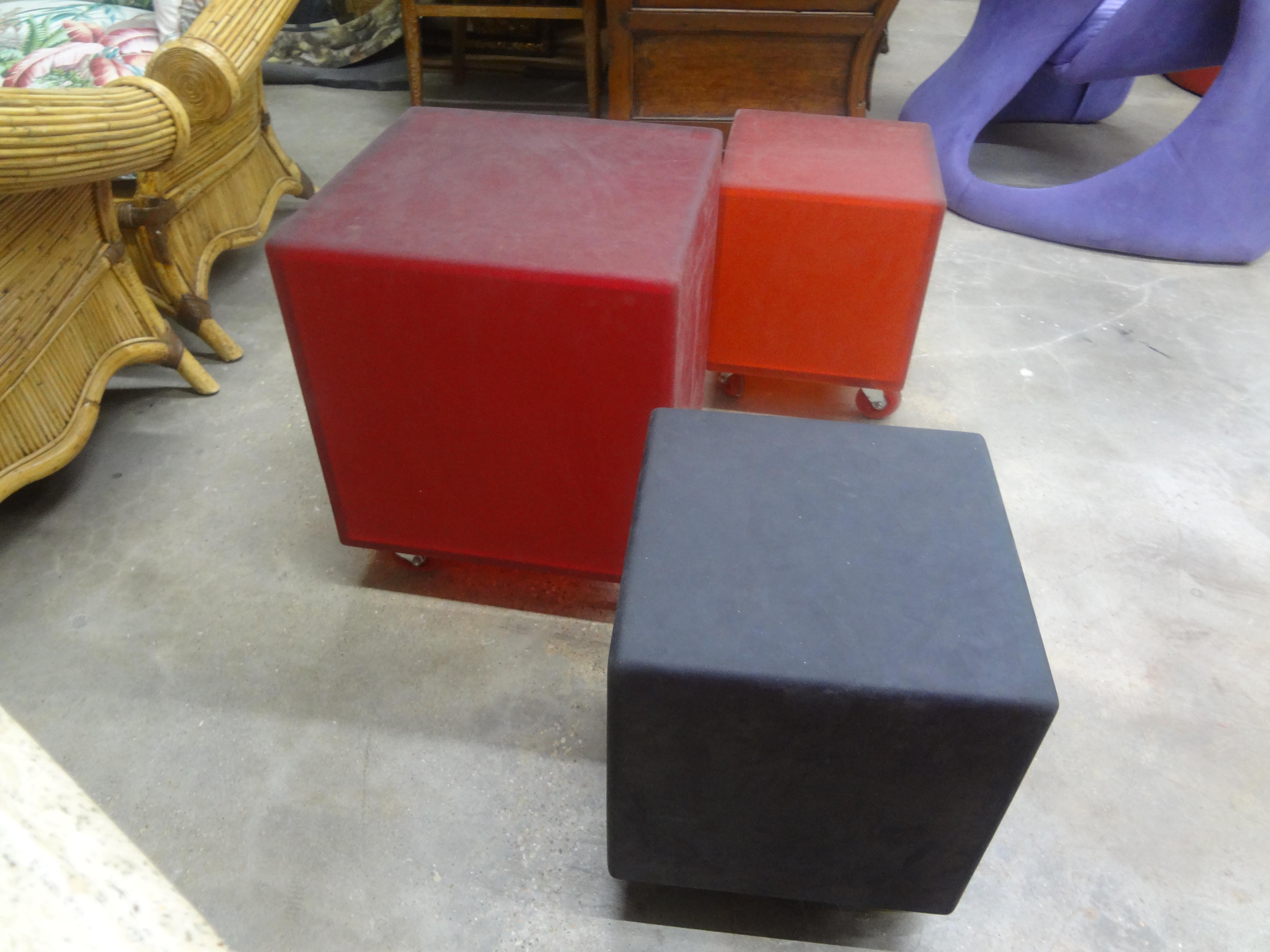 Set Of 3 Mid Century Modern Rubber Cube Tables Or Ottomans For Sale 1
