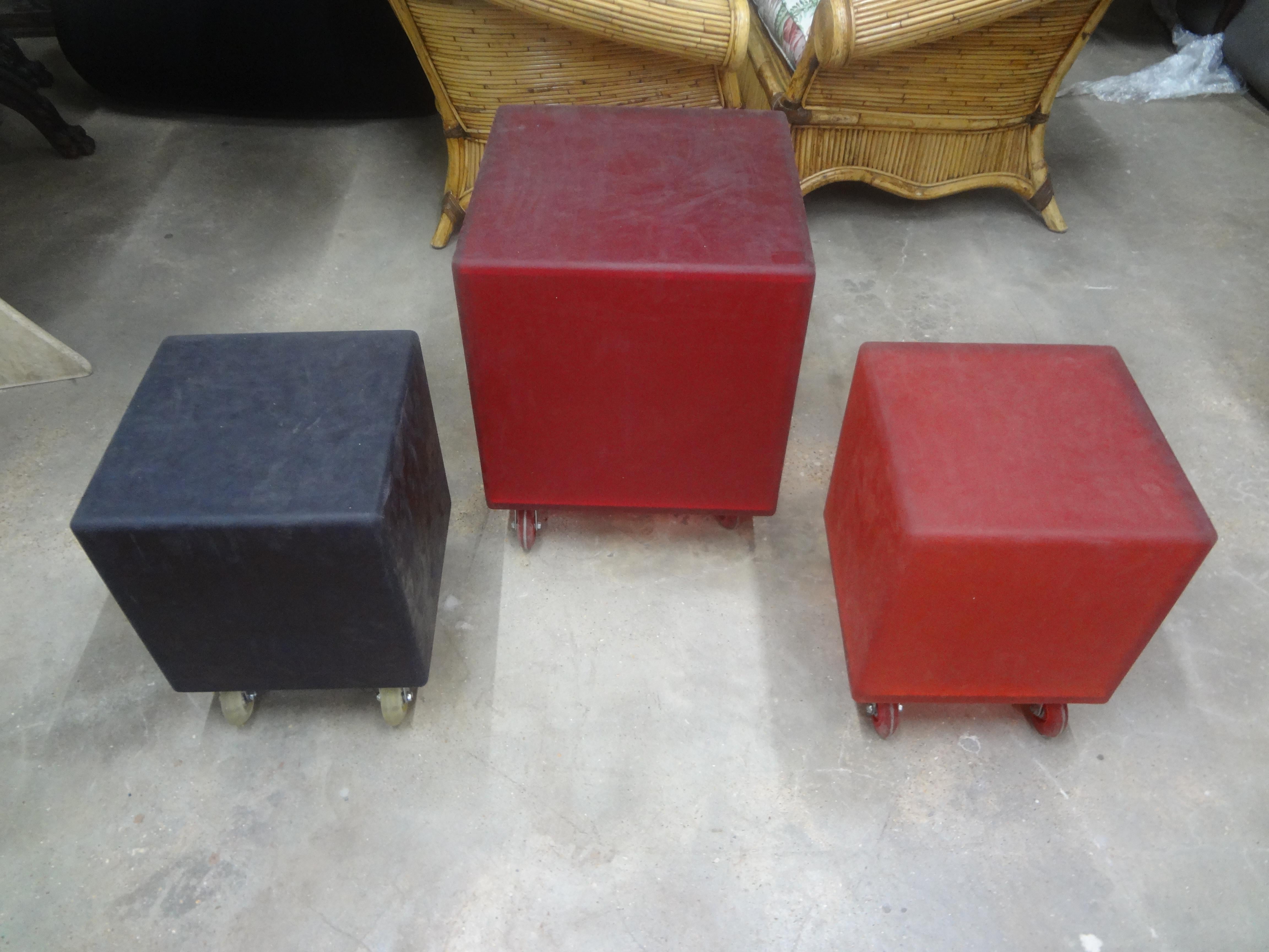 Set Of 3 Mid Century Modern Rubber Cube Tables Or Ottomans For Sale 2
