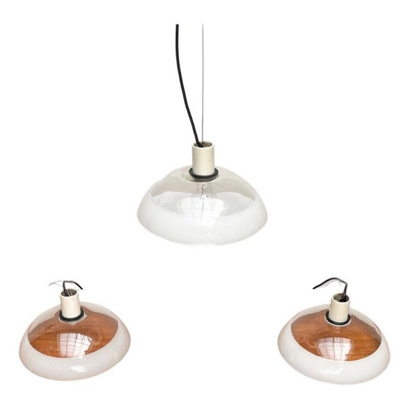 Ensemble de 3 lampes suspendues en verre de la période Modern Age, années 1960