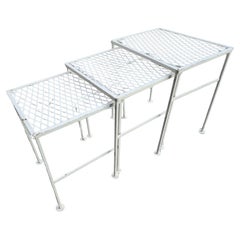 Set of 3 Mid-Century Modern Stacking Tabes Iron w Mesh Tops By John Salterini