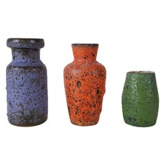 Set of 3 Mid-Century Modern "West-Germany" Ceramic Vases, European Design, 1950s