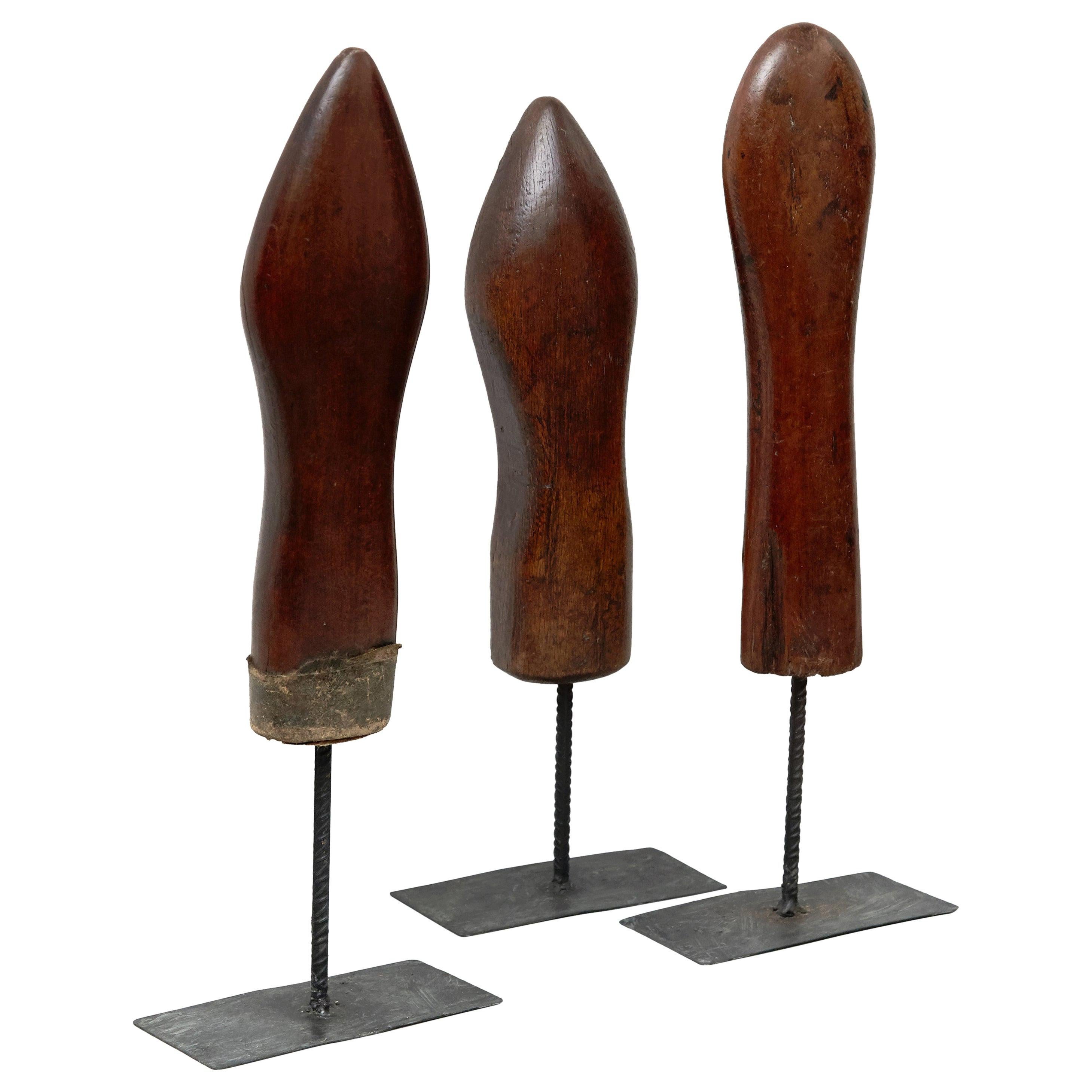 Set of 3 Mid-Century Modern Wood and Metal Sculptures, circa 1950