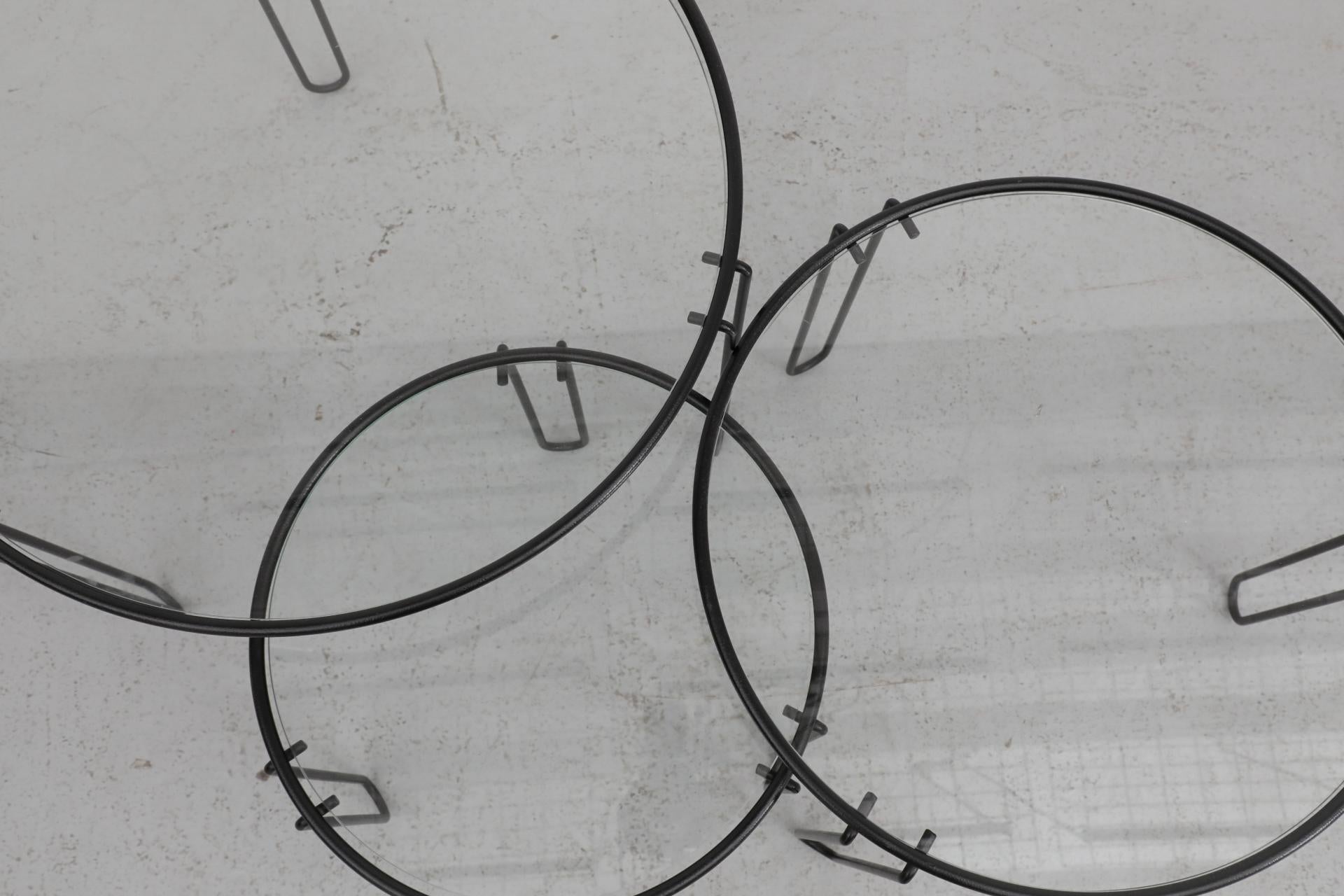 Set of 3 Mid-Century Modernist Wire Frame and Glass Top Nesting Tables 4