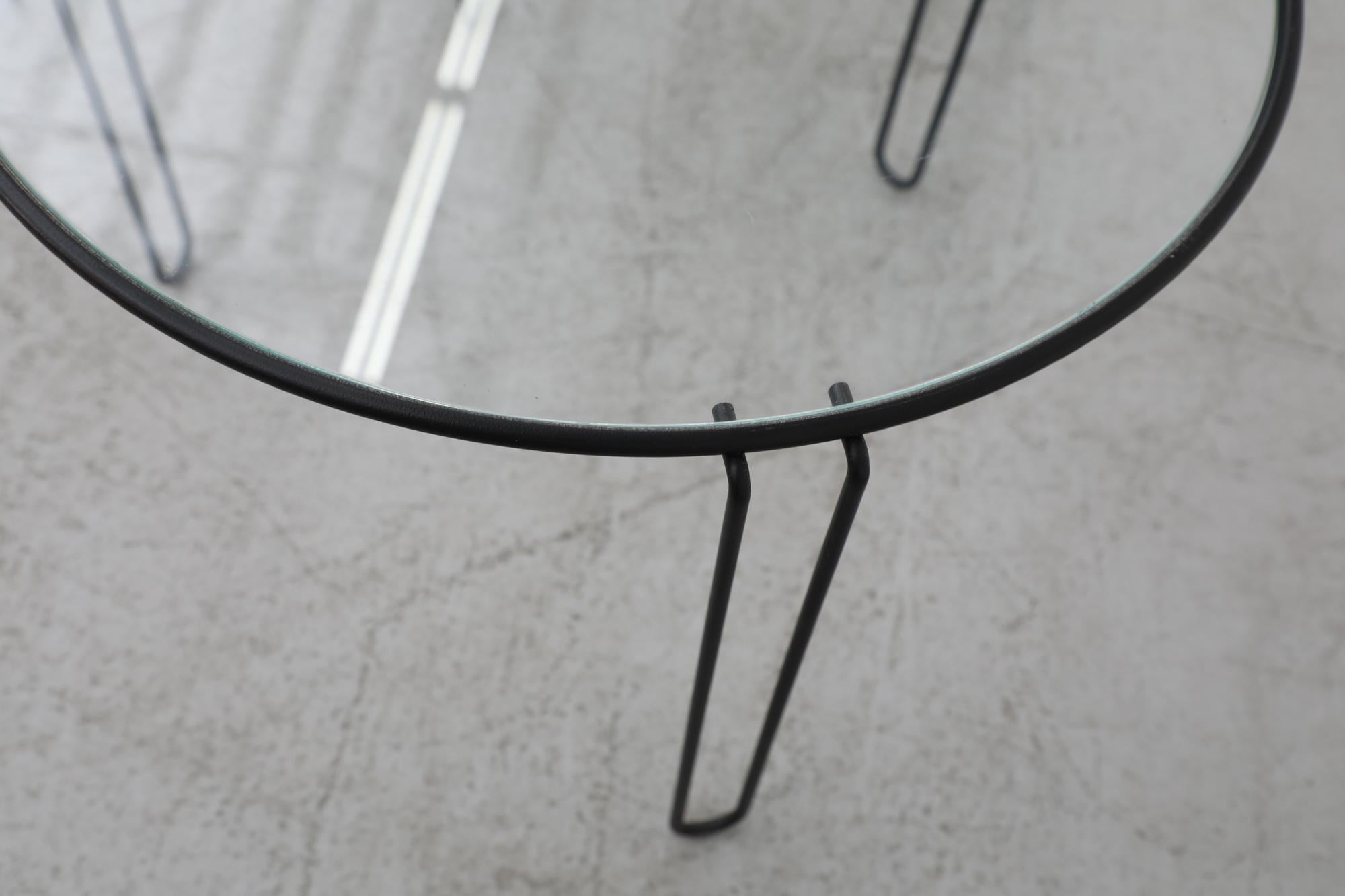 Set of 3 Mid-Century Modernist Black Wire Frame and Glass Topped Nesting Tables For Sale 8