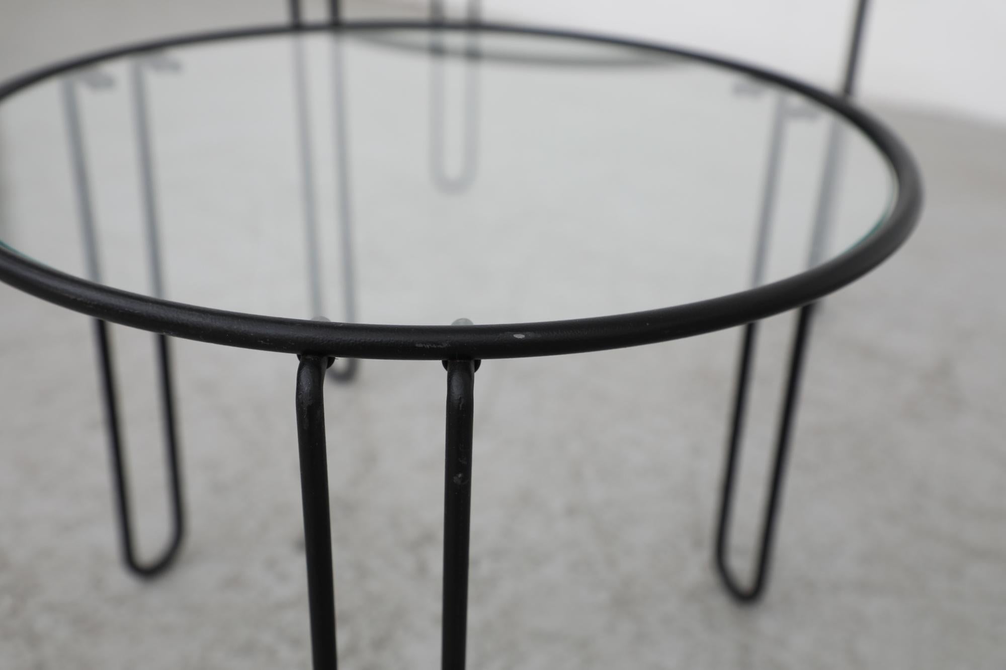 Set of 3 Mid-Century Modernist Black Wire Frame and Glass Topped Nesting Tables For Sale 10