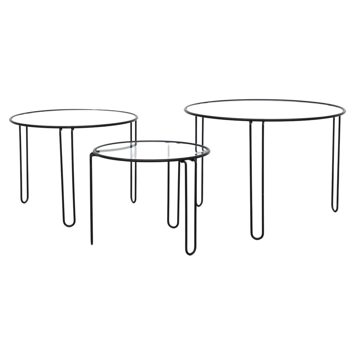 Set of 3 Mid-Century Modernist Wire Nesting Tables For Sale