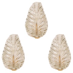 Set of 3 Mid-Century Murano Frond Sconces in the Manner of Barovier