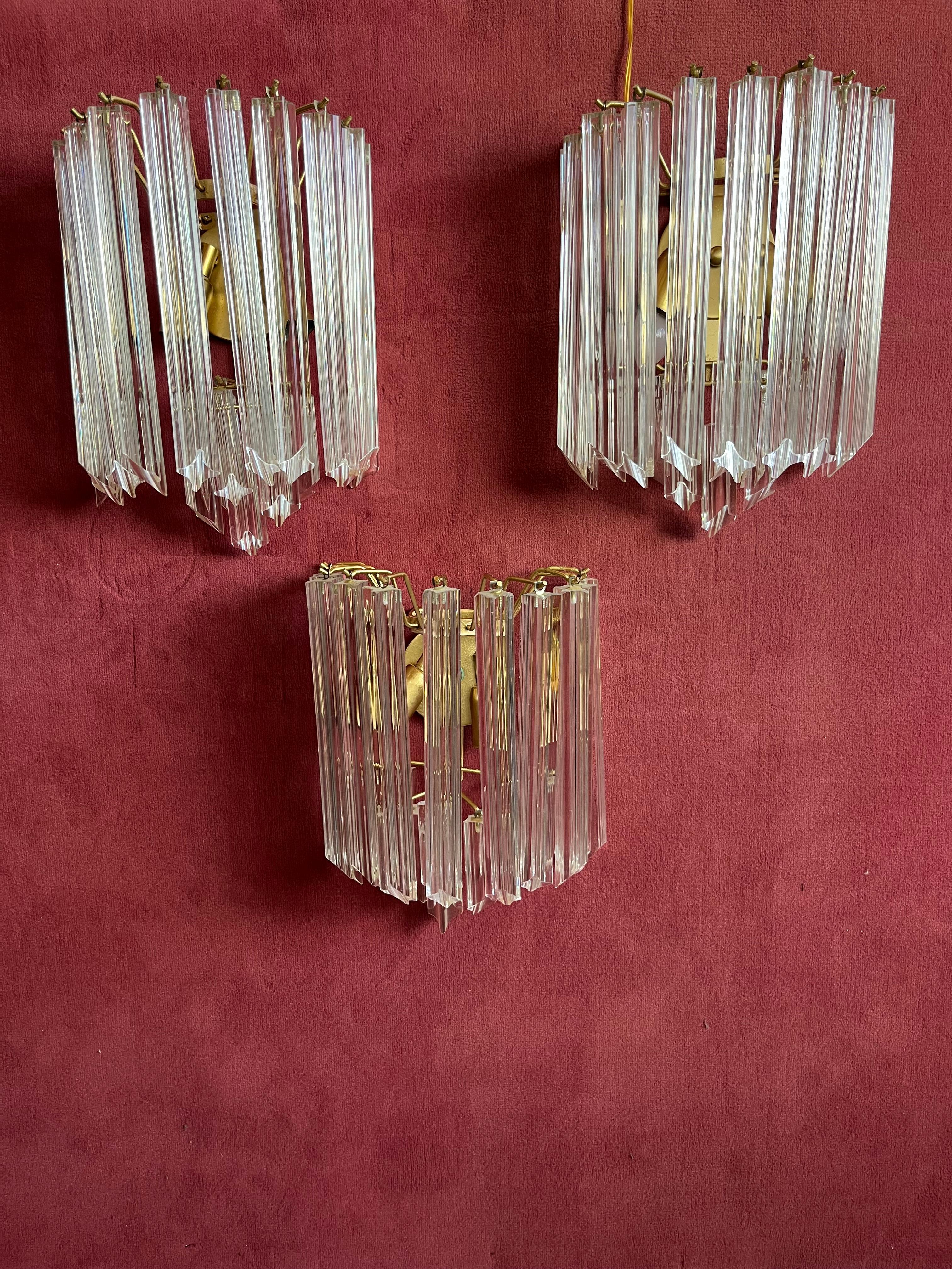 Set di 3 lampade da parete a trifoglio in vetro di Murano della metà del secolo scorso attribuite a Venini, anni '50 in vendita 4