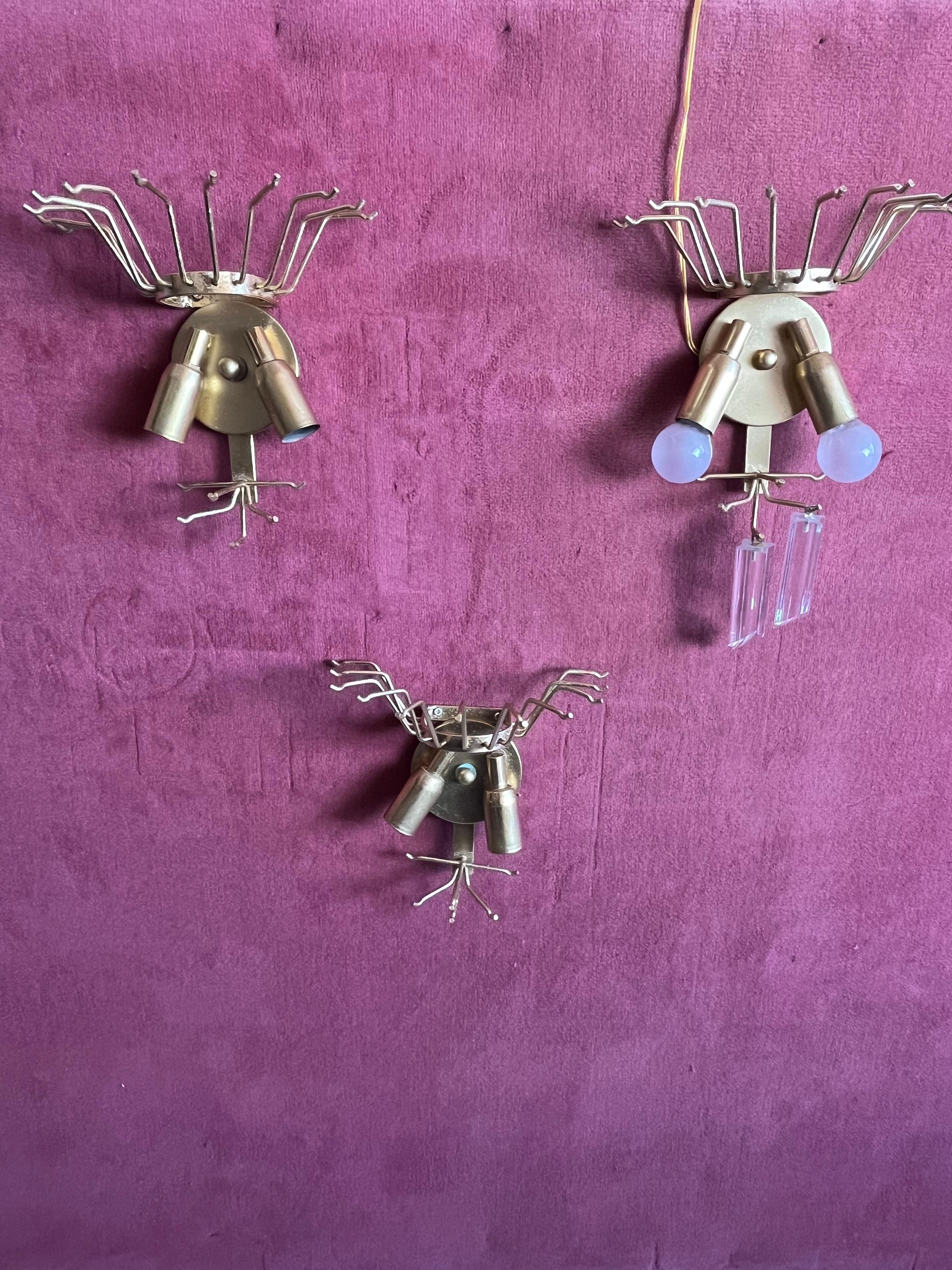 Set di 3 lampade da parete a trifoglio in vetro di Murano della metà del secolo scorso attribuite a Venini, anni '50 in vendita 6