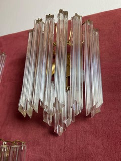 Set Of 3 Mid-Century Murano Glass Trefoil Wall Lamps Attributed To Venini, 1950s