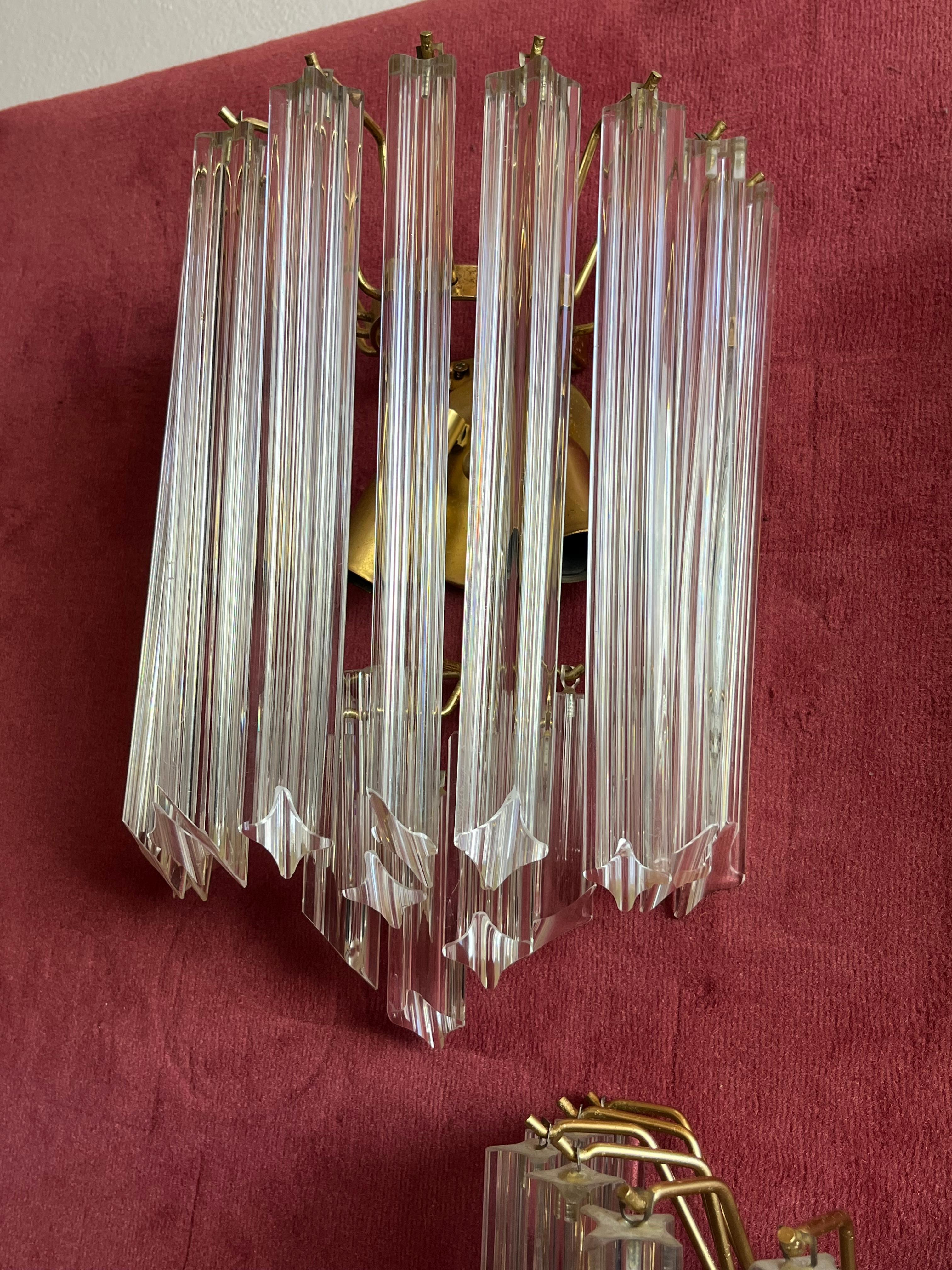 Italiano Set di 3 lampade da parete a trifoglio in vetro di Murano della metà del secolo scorso attribuite a Venini, anni '50 in vendita