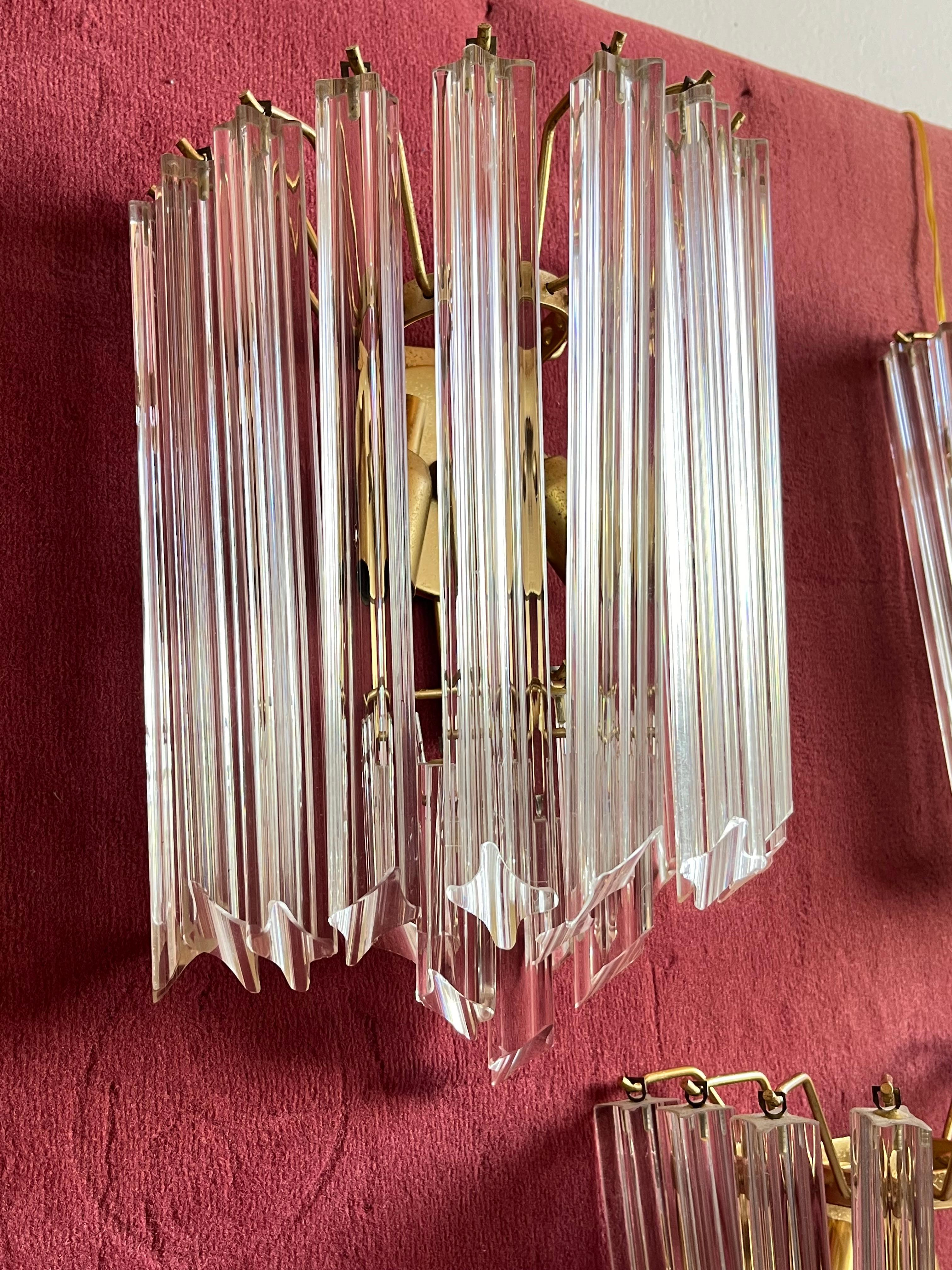Metà XX secolo Set di 3 lampade da parete a trifoglio in vetro di Murano della metà del secolo scorso attribuite a Venini, anni '50 in vendita