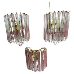 Set Of 3 Mid-Century Murano Glass Trefoil Wall Lamps Attributed To Venini, 1950s