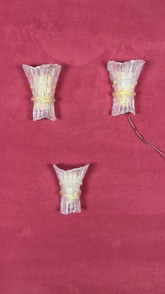 Set Of 3 Mid-Century Murano Glass Wall Lamps, 1960s