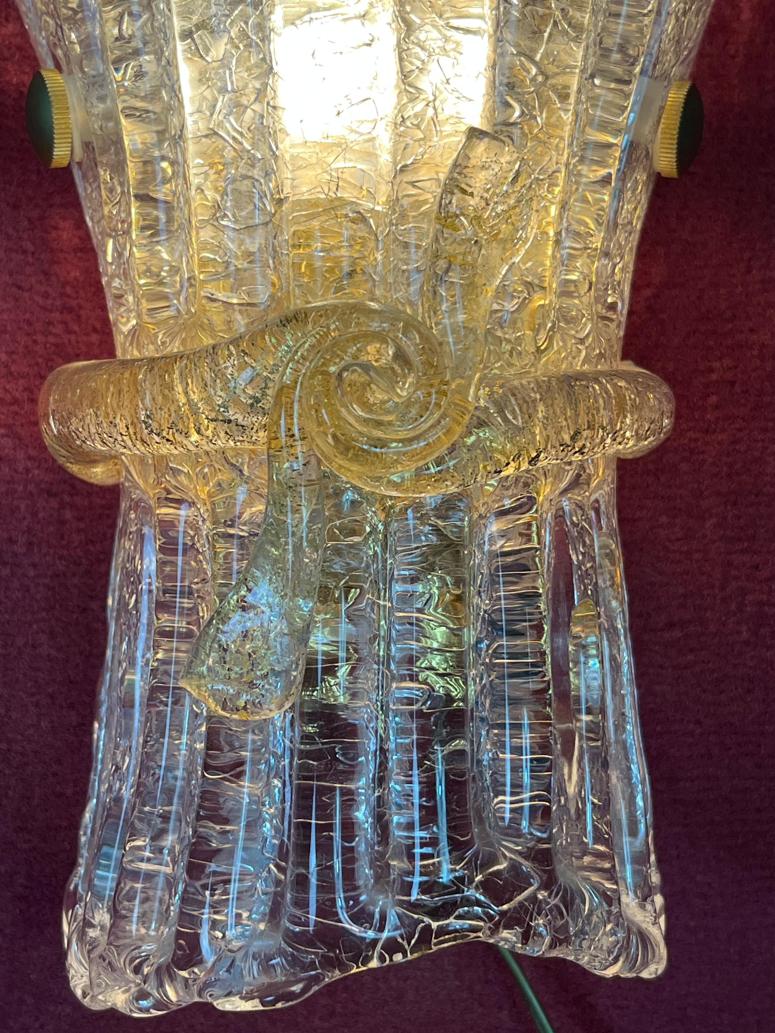 Italian Set Of 3 Mid-Century Murano Glass Wall Lamps, 1960s For Sale