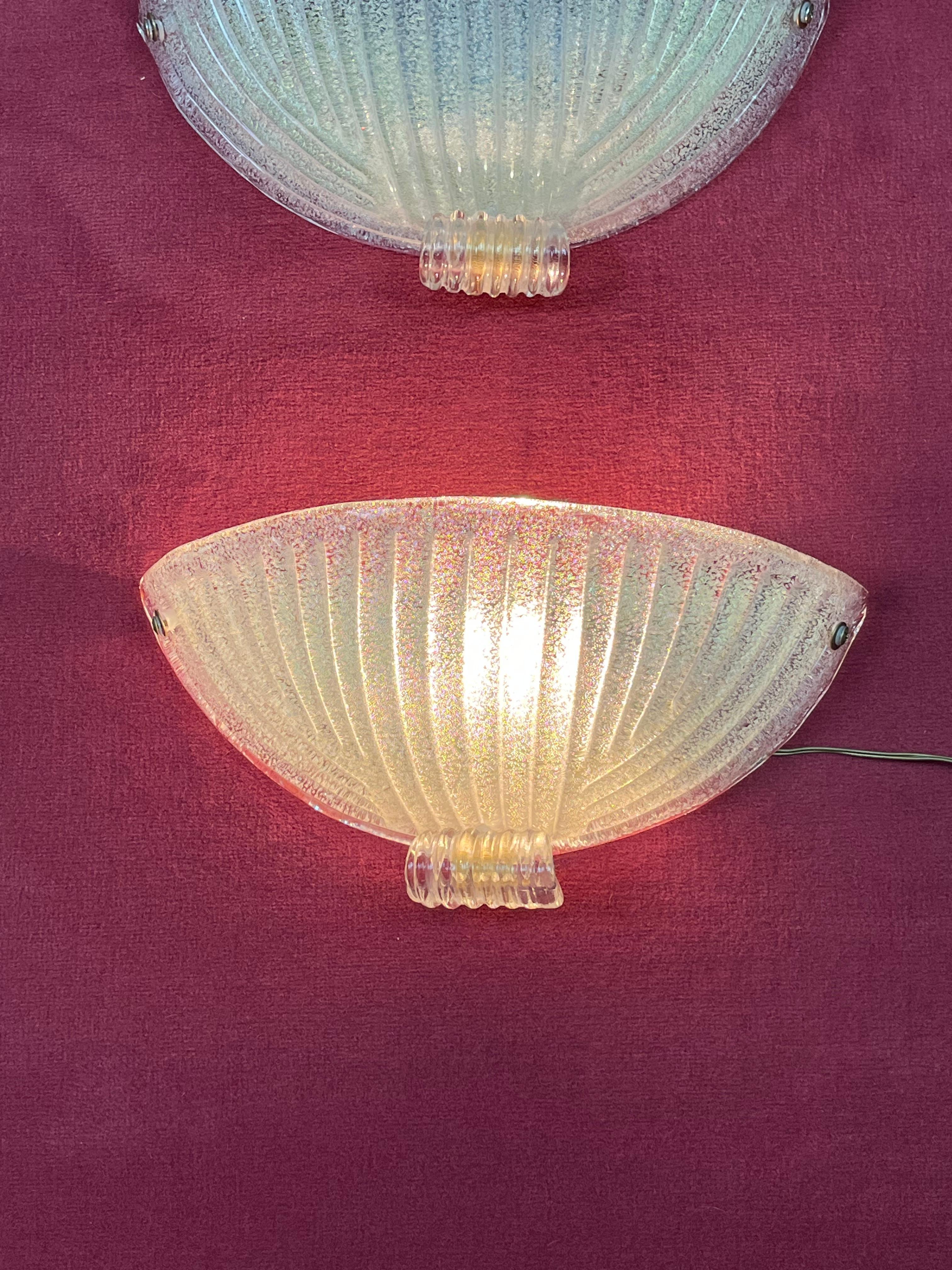 Juego de 3 lámparas de pared de cristal de Murano de mediados de siglo, años 60 mediados del siglo XX en venta